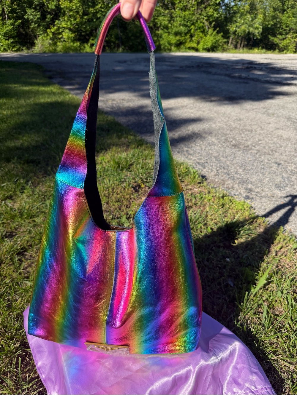 NWOT Sharif Holographic Rainbow Hobo Bag - Iridescent Leather Multicolor Tote